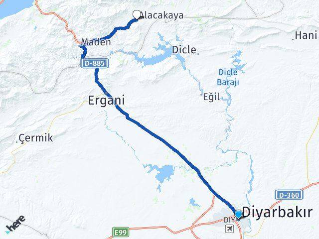 Diyarbakır Alacakaya Elazığ Arası Kaç Km - Yol Haritası