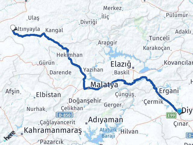 Diyarbakır Altınyayla Sivas Arası Kaç Km - Yol Haritası