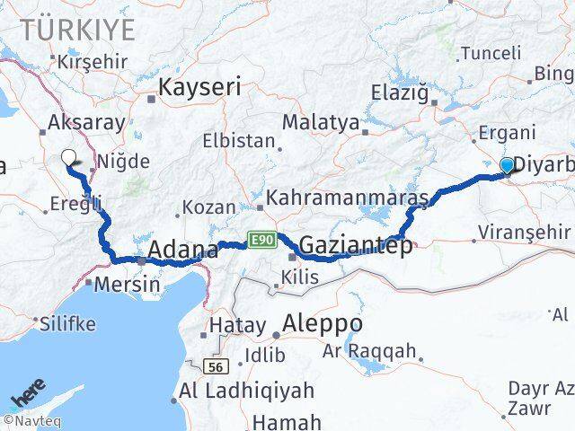 Diyarbakır Altunhisar Niğde Arası Kaç Km - Yol Haritası