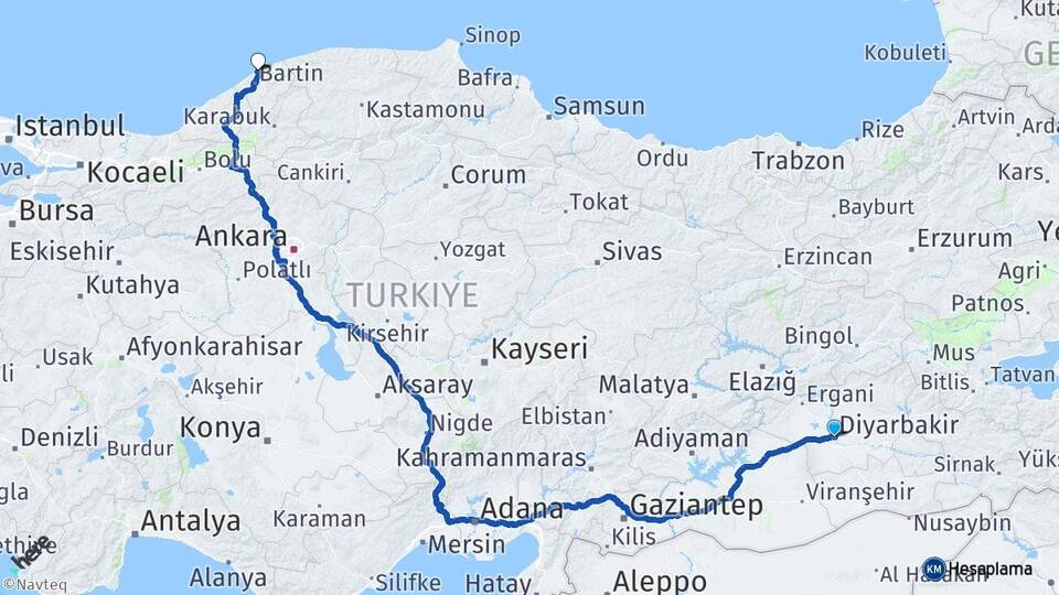 Diyarbakır Amasra Bartın Arası Kaç Km - Yol Haritası