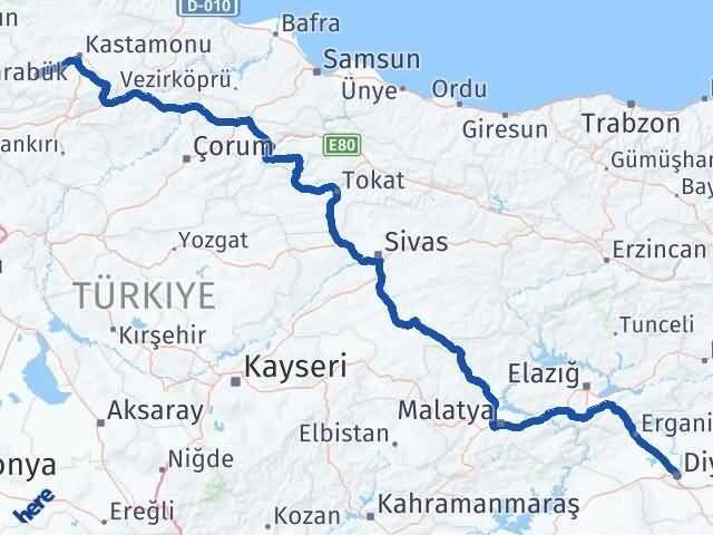 Diyarbakır Araç Kastamonu Arası Kaç Km - Yol Haritası