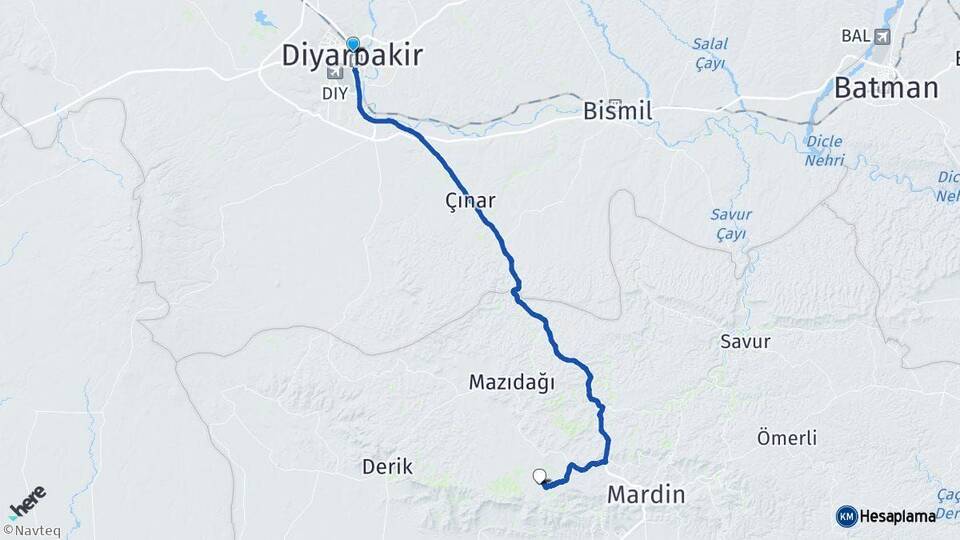 Diyarbakır Artuklu Mardin Arası Kaç Km - Yol Haritası