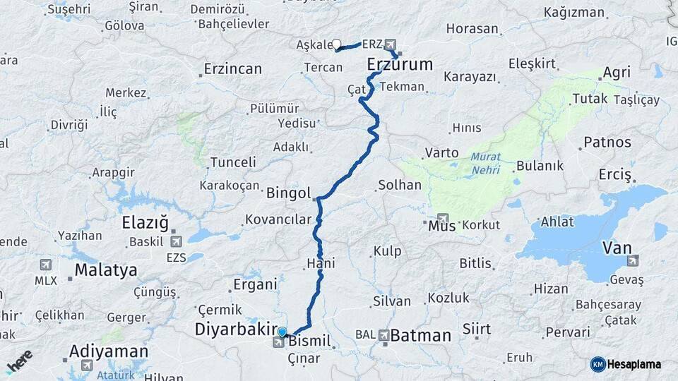 Diyarbakır Aşkale Erzurum Arası Kaç Km - Yol Haritası