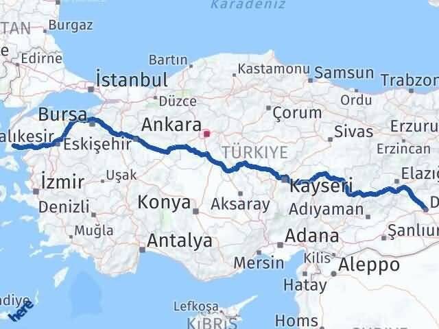 Diyarbakır Ayvacık Çanakkale Arası Kaç Km - Yol Haritası