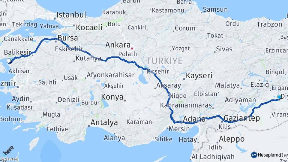 Diyarbakır Ayvalık Balıkesir Arası Kaç Km - Yol Haritası