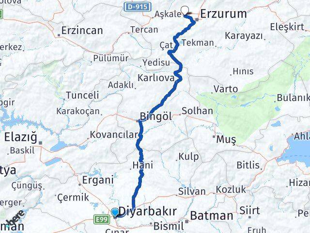 Diyarbakır Aziziye Erzurum Arası Kaç Km - Yol Haritası