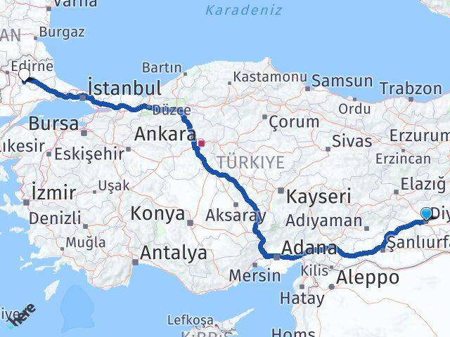 Diyarbakır Babaeski Kırklareli Arası Kaç Km - Yol Haritası