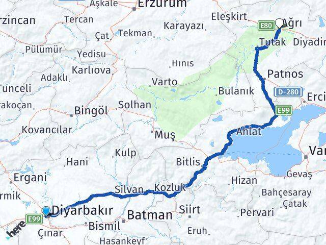 Diyarbakır Bağlar Ağrı Arası Kaç Km - Yol Haritası