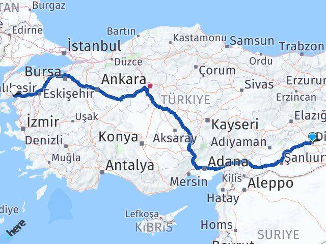 Diyarbakır Bağlar Altınoluk Edremit Balıkesir Arası Kaç Km - Yol Haritası