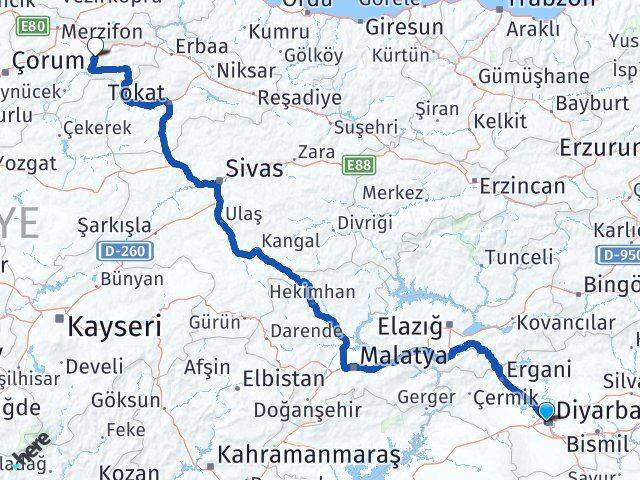 Diyarbakır Bağlar Amasya Arası Kaç Km - Yol Haritası