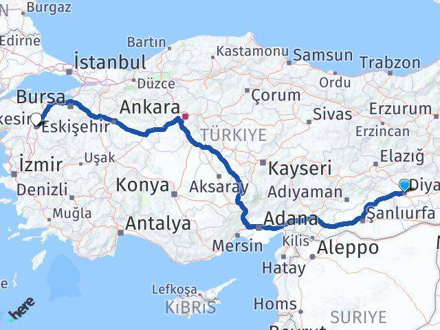 Diyarbakır Bağlar Balıkesir Arası Kaç Km - Yol Haritası