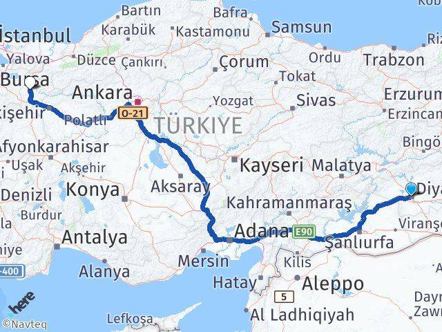 Diyarbakır Bağlar Bilecik Arası Kaç Km - Yol Haritası