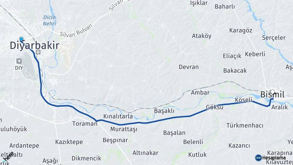 Diyarbakır Bağlar Bismil Arası Kaç Km - Yol Haritası