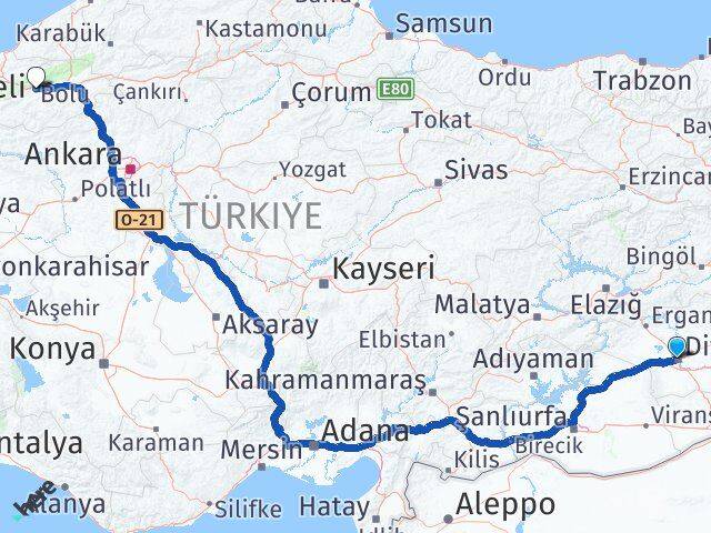 Diyarbakır Bağlar Bolu Arası Kaç Km - Yol Haritası