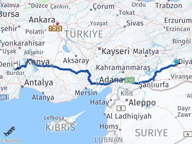 Diyarbakır Bağlar Burdur Arası Kaç Km - Yol Haritası