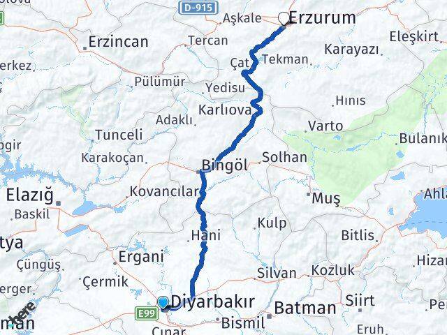 Diyarbakır Bağlar Erzurum Arası Kaç Km - Yol Haritası