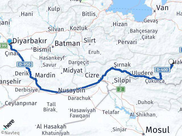 Diyarbakır Bağlar Hakkari Arası Kaç Km - Yol Haritası
