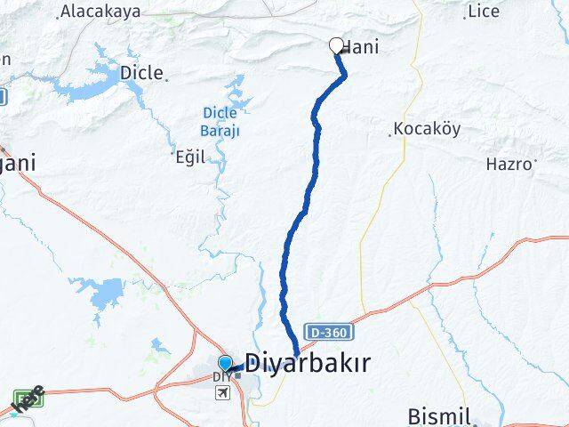 Diyarbakır Bağlar Hani Arası Kaç Km - Yol Haritası