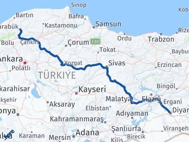 Diyarbakır Bağlar Karabük Arası Kaç Km - Yol Haritası