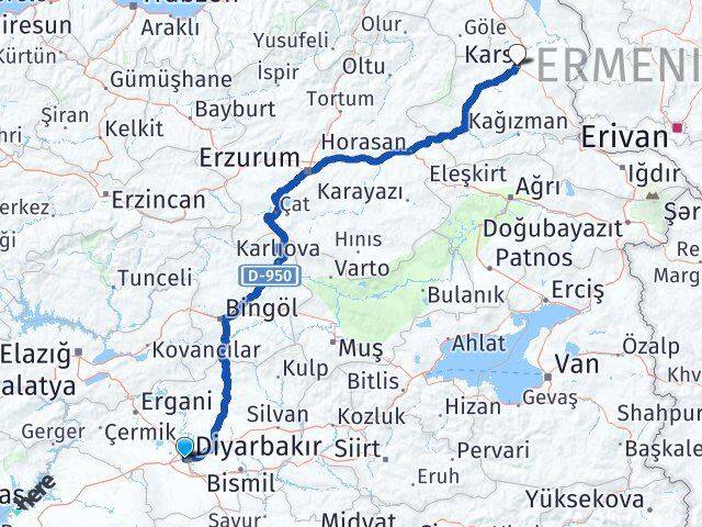 Diyarbakır Bağlar Kars Arası Kaç Km - Yol Haritası