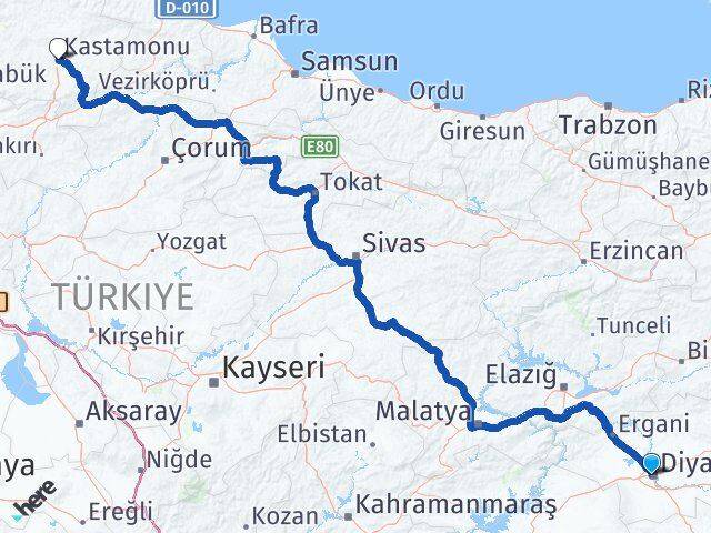 Diyarbakır Bağlar Kastamonu Arası Kaç Km - Yol Haritası