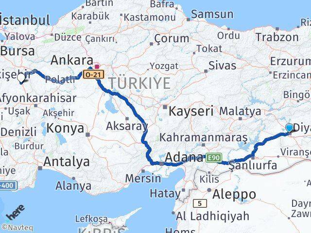 Diyarbakır Bağlar Kütahya Arası Kaç Km - Yol Haritası
