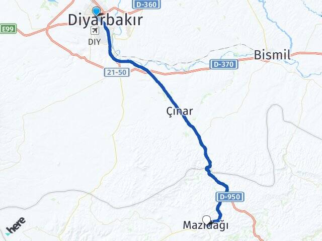 Diyarbakır Bağlar Mazıdağı Mardin Arası Kaç Km - Yol Haritası