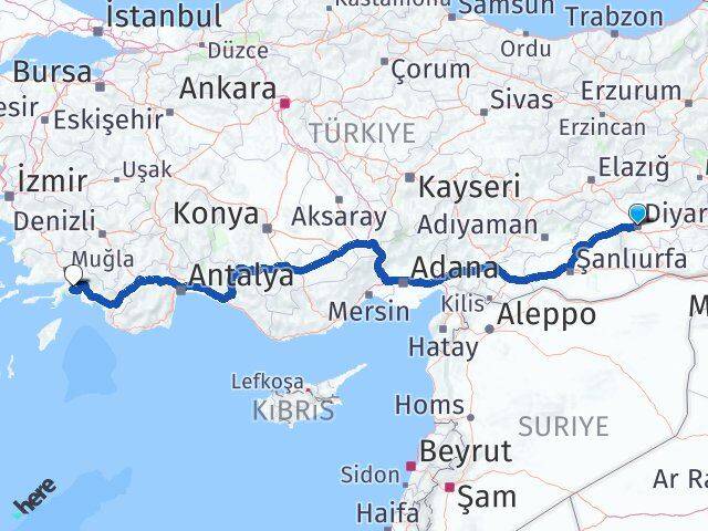 Diyarbakır Bağlar Muğla Arası Kaç Km - Yol Haritası