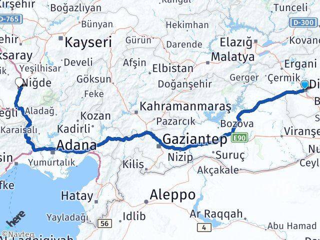 Diyarbakır Bağlar Niğde Arası Kaç Km - Yol Haritası