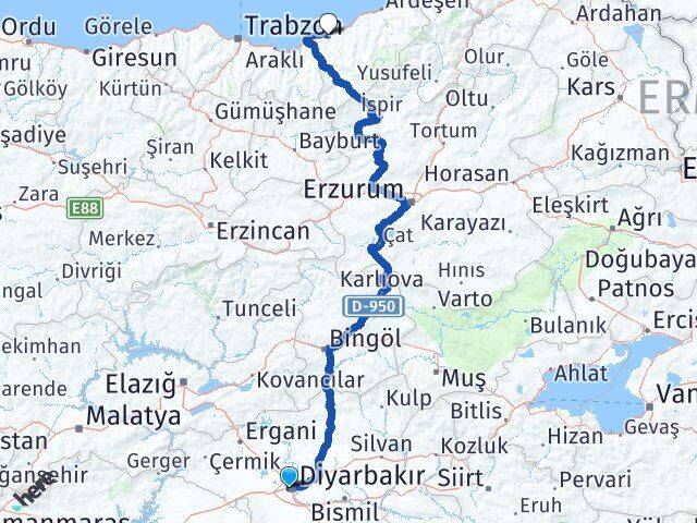 Diyarbakır Bağlar Rize Arası Kaç Km - Yol Haritası