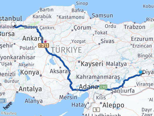 Diyarbakır Bağlar Sakarya Arası Kaç Km - Yol Haritası