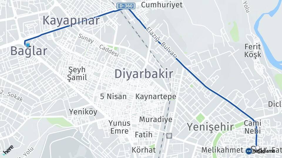 Diyarbakır Bağlar Sur Arası Kaç Km - Yol Haritası