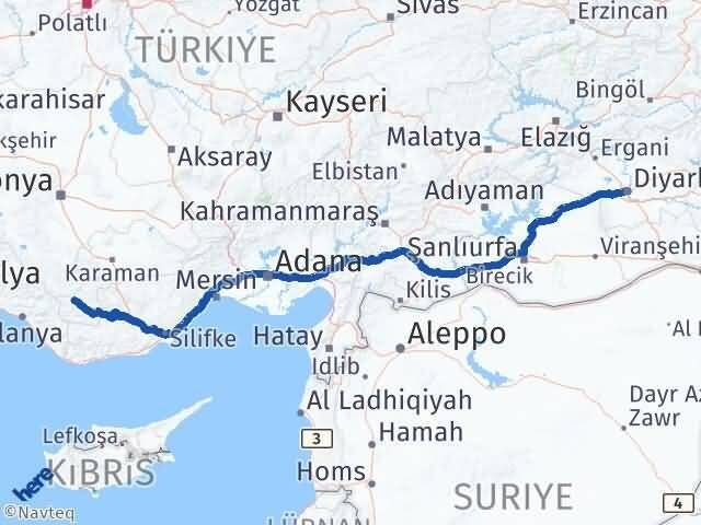 Diyarbakır Başyayla Karaman Arası Kaç Km - Yol Haritası