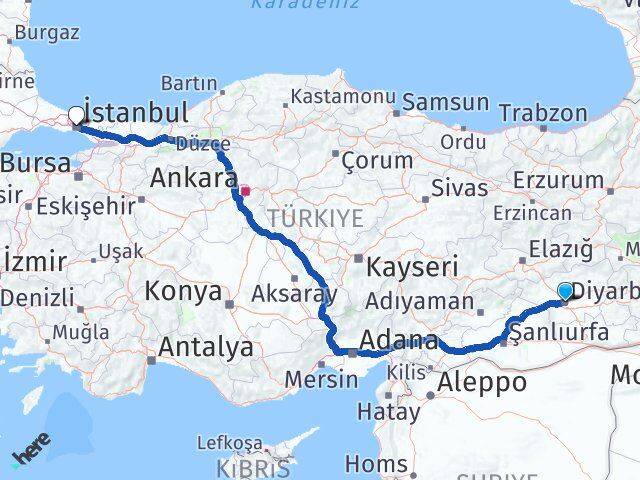 Diyarbakır Beyoğlu İstanbul Arası Kaç Km - Yol Haritası