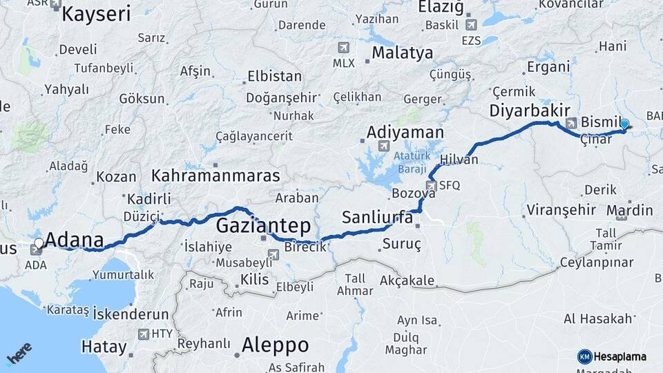 Diyarbakır Bismil Adana Arası Kaç Km - Yol Haritası