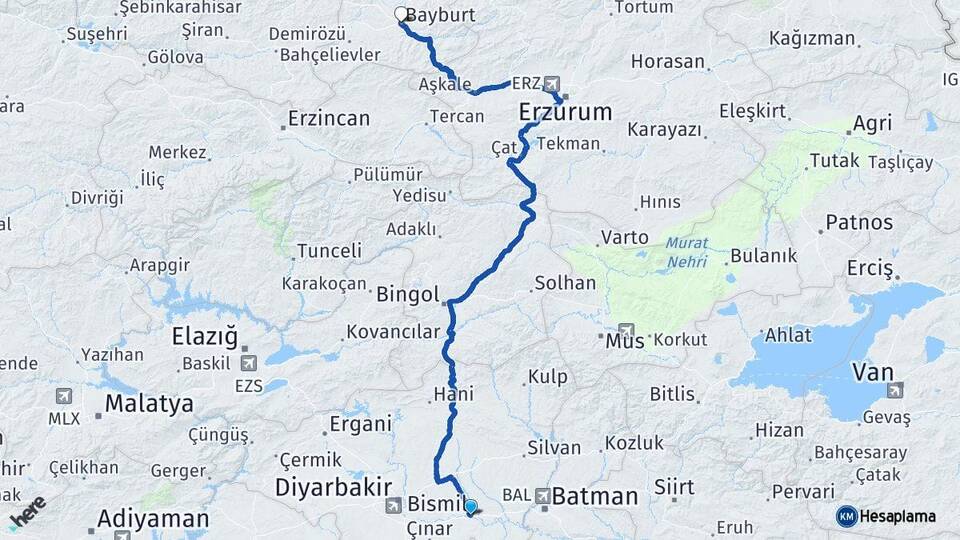Diyarbakır Bismil Bayburt Arası Kaç Km - Yol Haritası