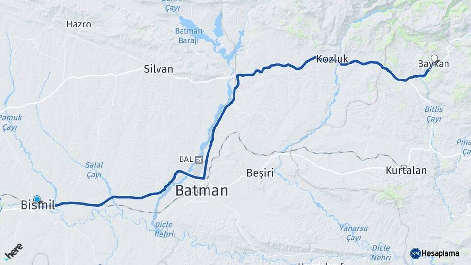 Diyarbakır Bismil Baykan Siirt Arası Kaç Km - Yol Haritası