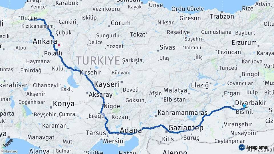 Diyarbakır Bismil Bolu Arası Kaç Km - Yol Haritası