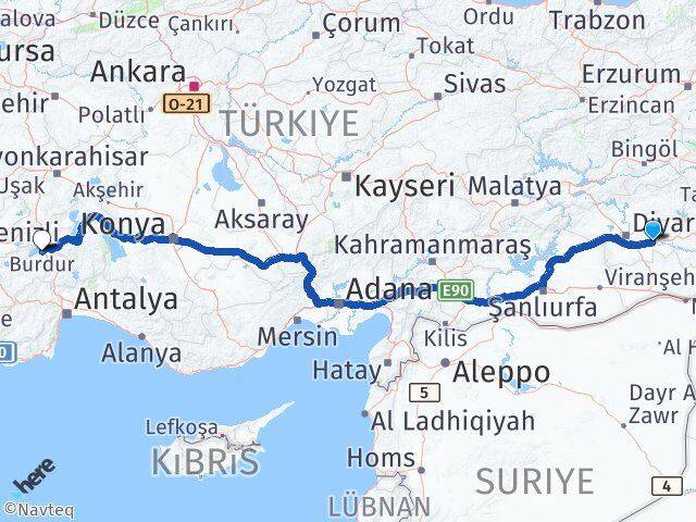 Diyarbakır Bismil Burdur Arası Kaç Km - Yol Haritası