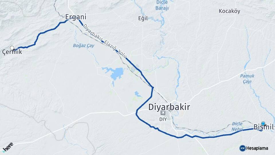Diyarbakır Bismil Çermik Arası Kaç Km - Yol Haritası