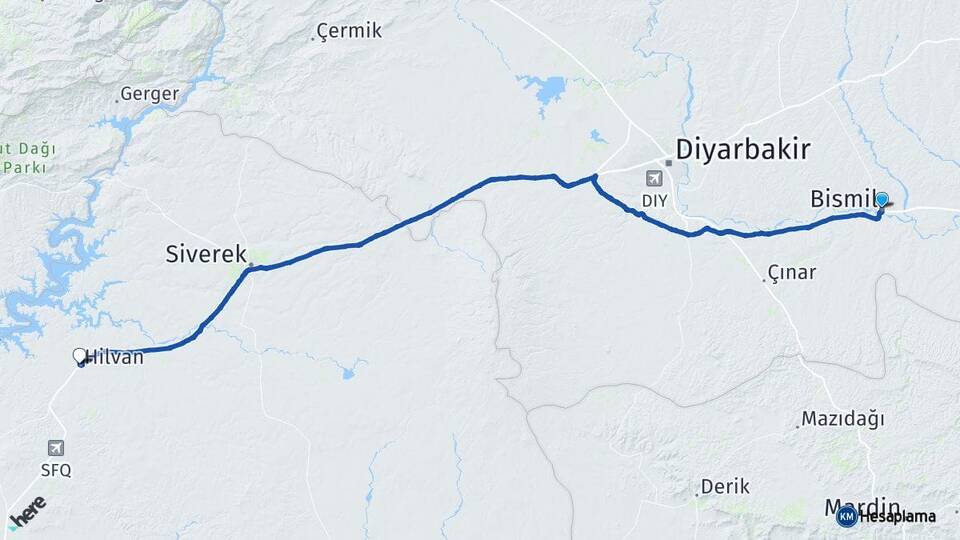 Diyarbakır Bismil Hilvan Şanlıurfa Arası Kaç Km - Yol Haritası