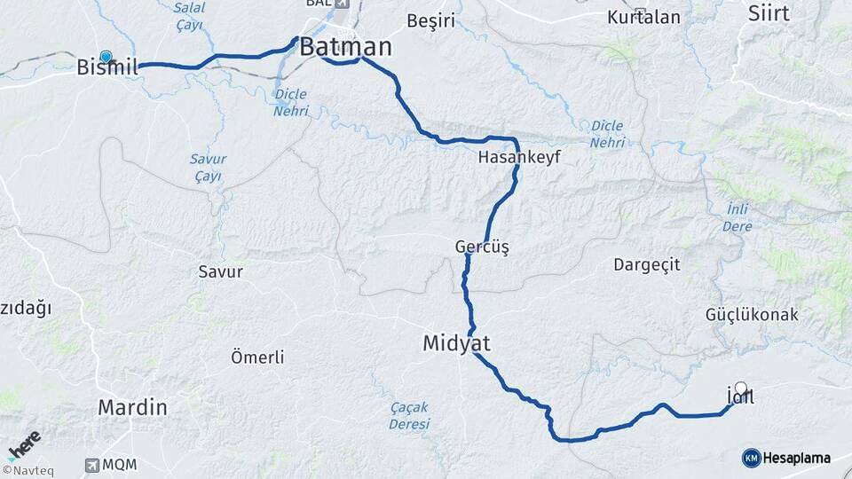 Diyarbakır Bismil İdil Şırnak Arası Kaç Km - Yol Haritası