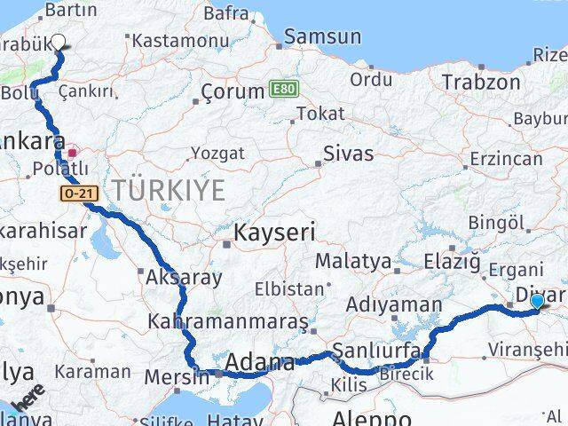 Diyarbakır Bismil Karabük Arası Kaç Km - Yol Haritası