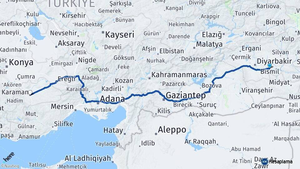 Diyarbakır Bismil Karaman Arası Kaç Km - Yol Haritası