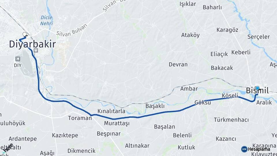 Diyarbakır Bismil Kayapınar Arası Kaç Km - Yol Haritası
