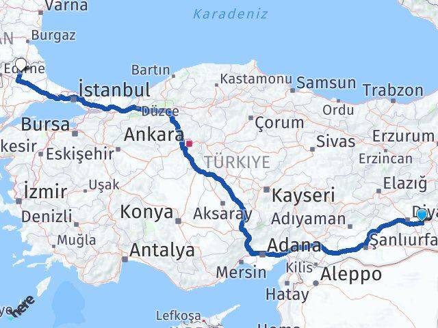 Diyarbakır Bismil Kırklareli Arası Kaç Km - Yol Haritası