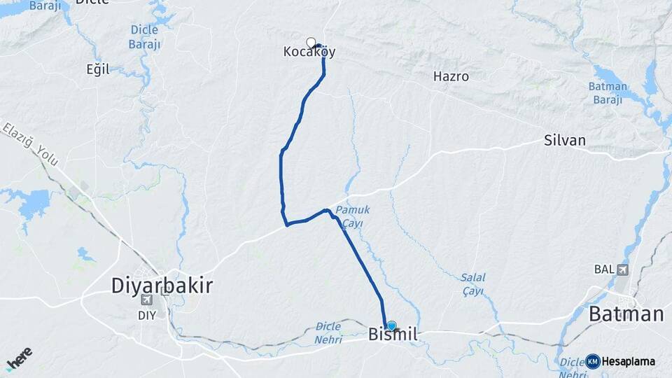 Diyarbakır Bismil Kocaköy Arası Kaç Km - Yol Haritası