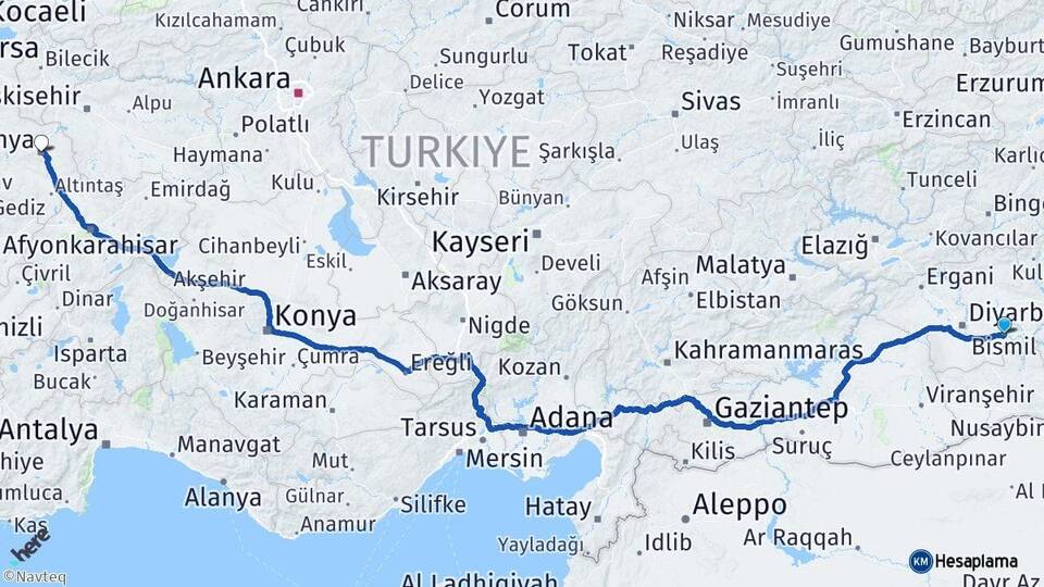 Diyarbakır Bismil Kütahya Arası Kaç Km - Yol Haritası