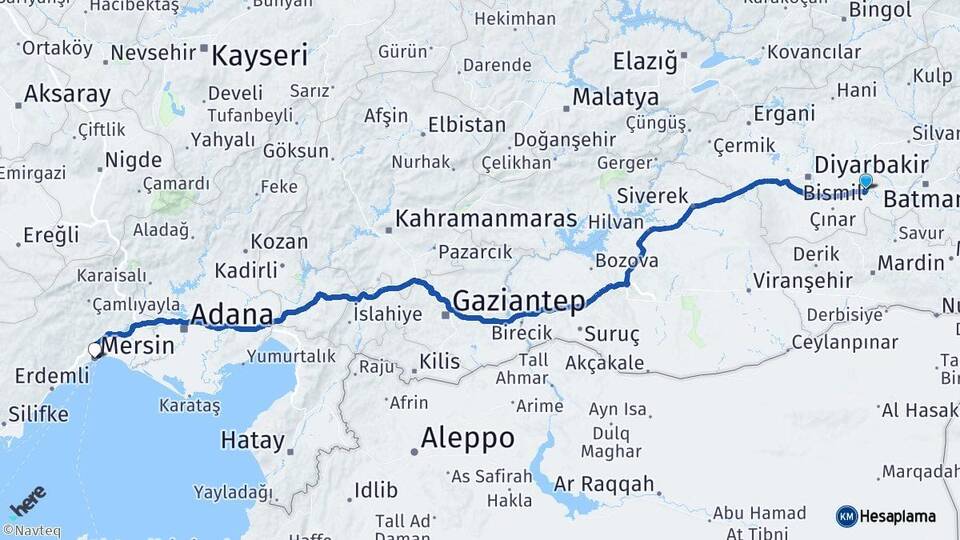 Diyarbakır Bismil Mersin Arası Kaç Km - Yol Haritası