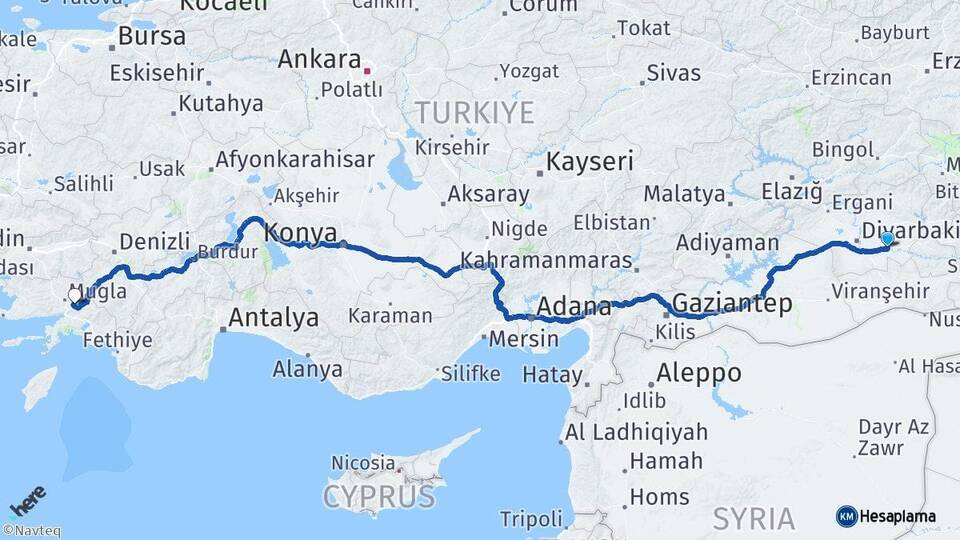 Diyarbakır Bismil Muğla Arası Kaç Km - Yol Haritası